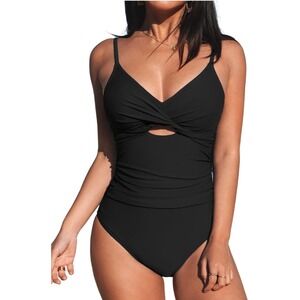 Cupshe Black Twist Front One Piece Swimsuit Tummy Control Bathing Suit